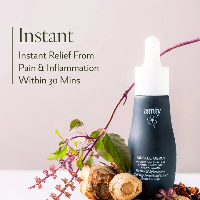 Muscle Mercy dual-action oral drops for instant relief from muscle & joint pain, swelling & inflammation