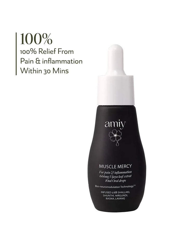 Muscle Mercy Mini dual-action oral drops for instant relief from muscle & joint pain, swelling